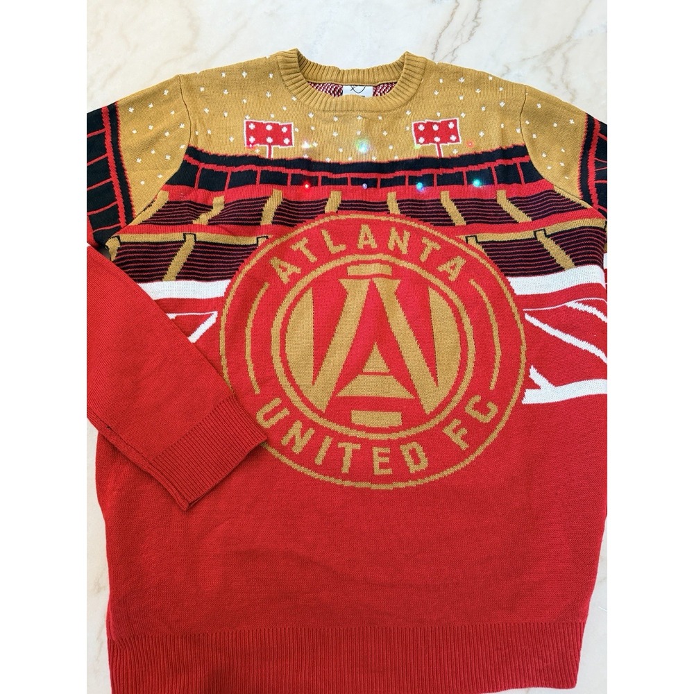 Atlanta United Light Up Ugly Christmas Sweater Men L Red MLS Soccer Battery